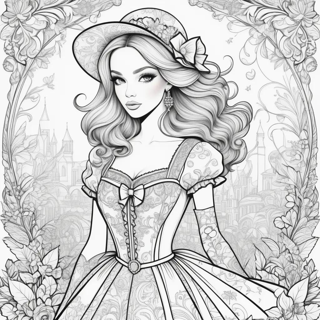 Fashion Coloring Pages: A Princess with a Hat