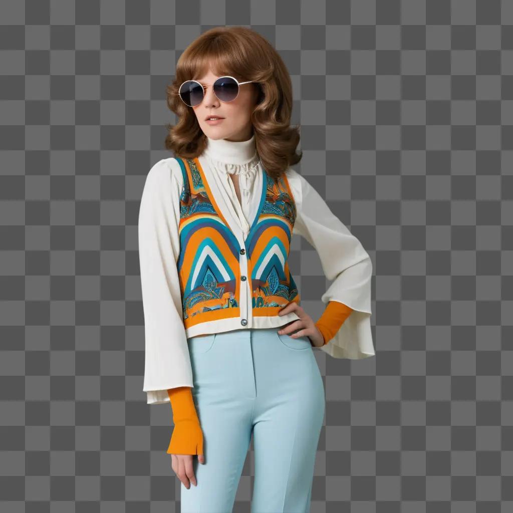 Fashionable woman with sunglasses in 70s style