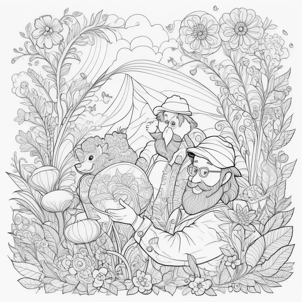 Fathers Day Coloring Page with a Bear and a Flower