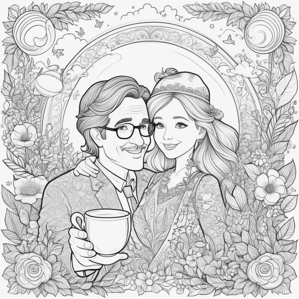 Fathers Day Coloring Pages: A Couple with a Cup