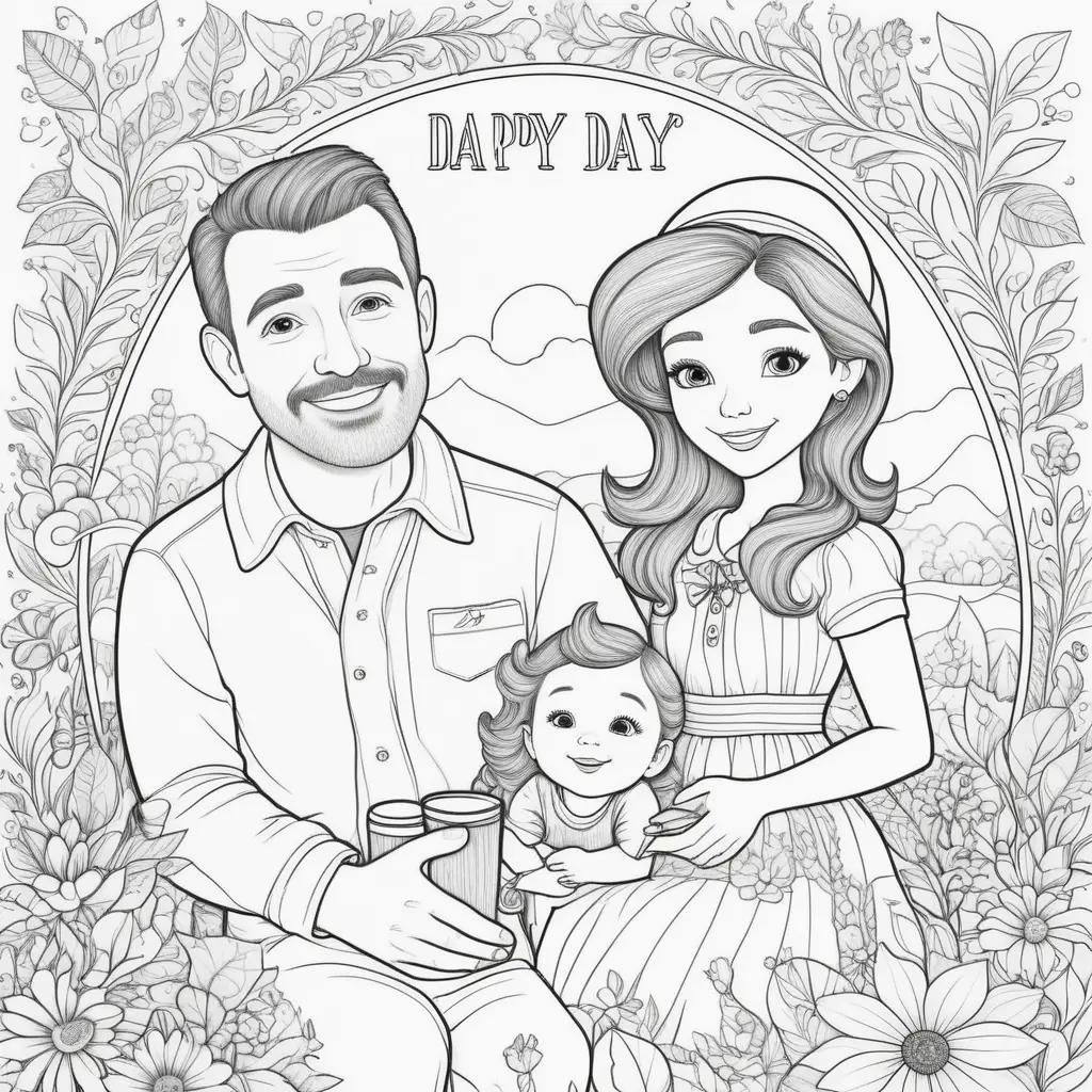 Fathers Day Coloring Pages Featuring A Father, His Wife, And Their Child