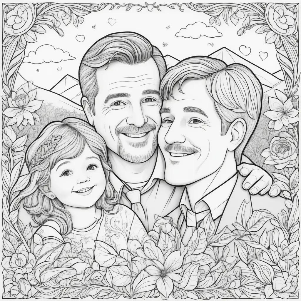 Fathers Day Coloring Pages Featuring a Family of Three