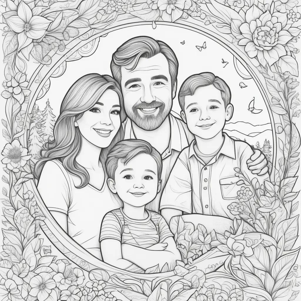 Fathers Day Coloring Pages Show a Family in a Flower Garden