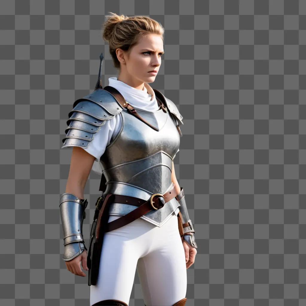 Fearless woman with armor poses for picture