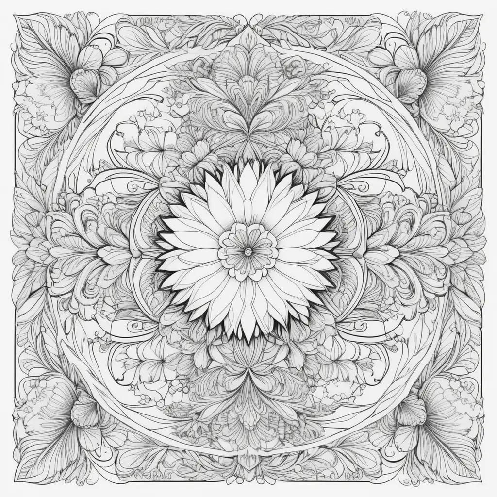 2月 ぬりえ:白黒デザインの花のアートワーク
