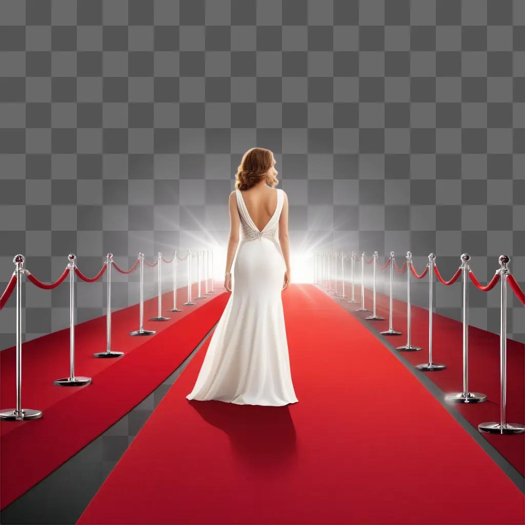 Female model on a red carpet with red ropes