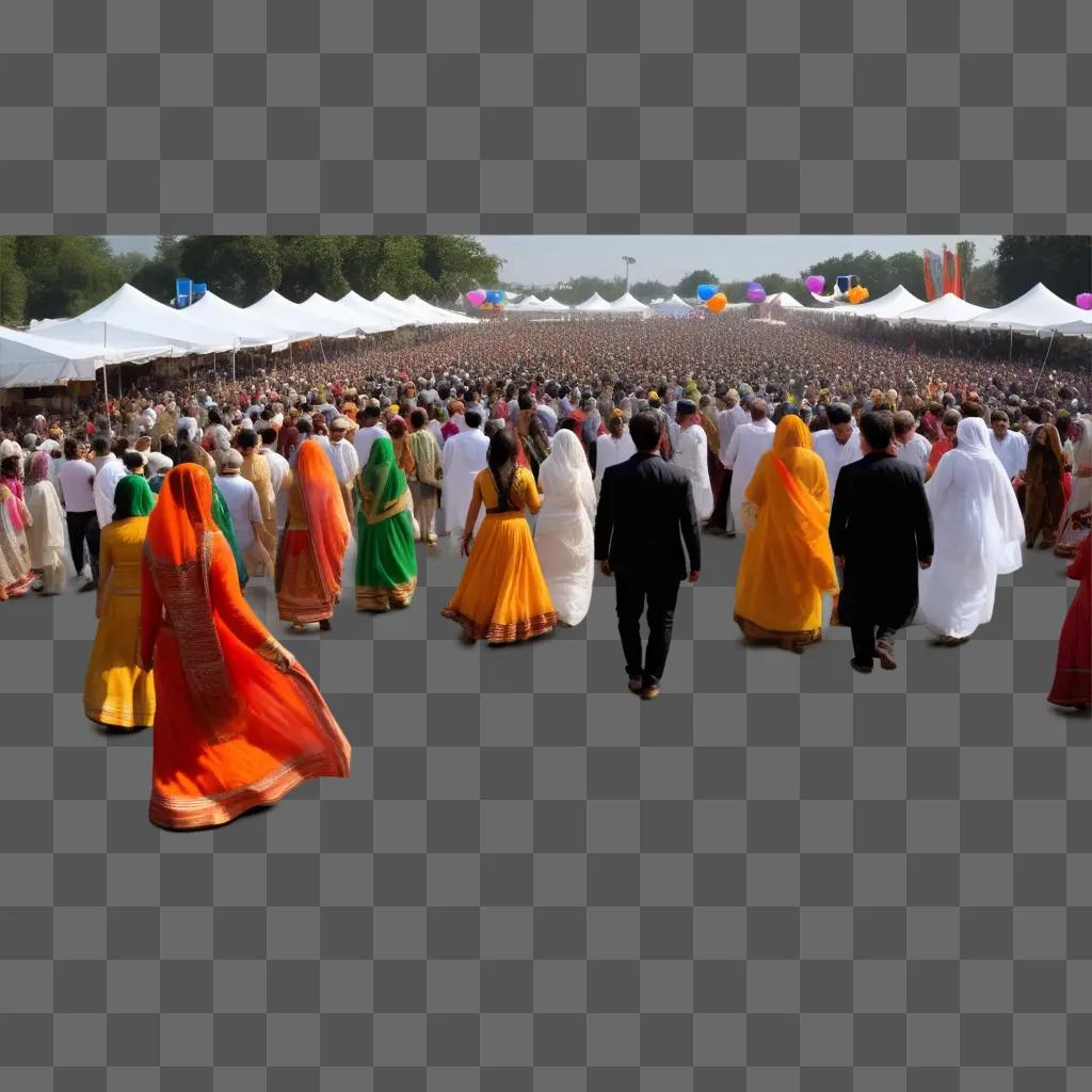 Festival crowd walking in the street on a sunny day