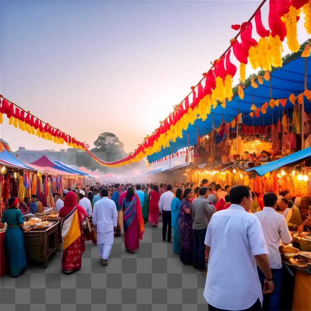 Festival of colors with people in a market