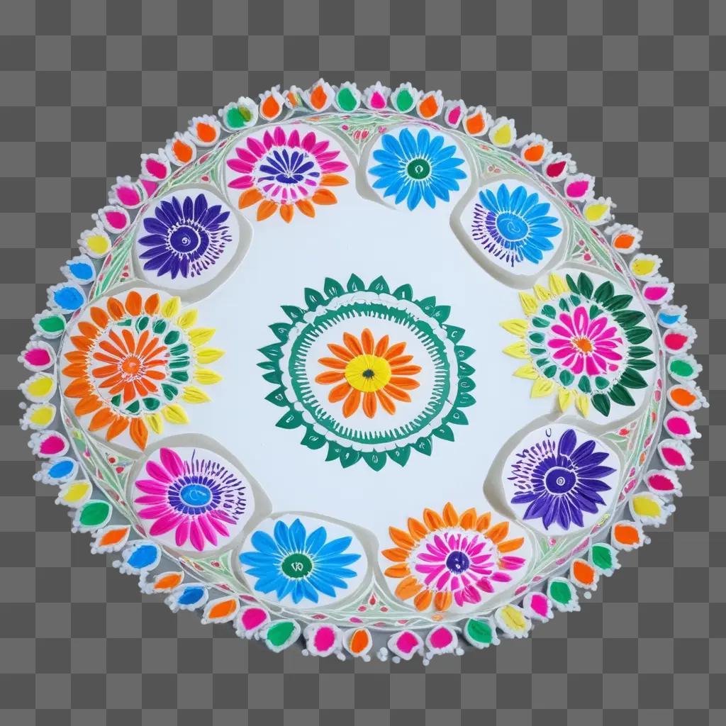 Festival of flowers on a round plate