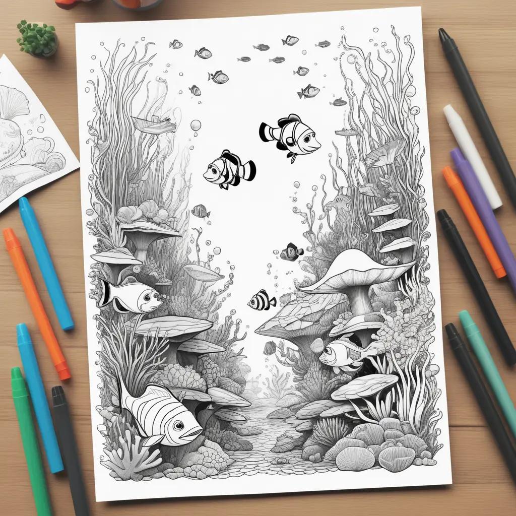 Finding Nemo Coloring Page with Fish and Underwater Scene