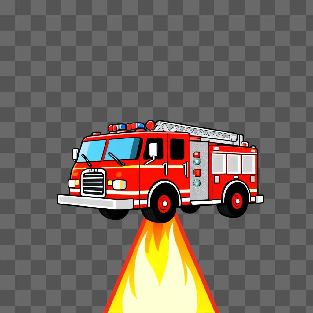 Fire truck clipart with flames and a fire