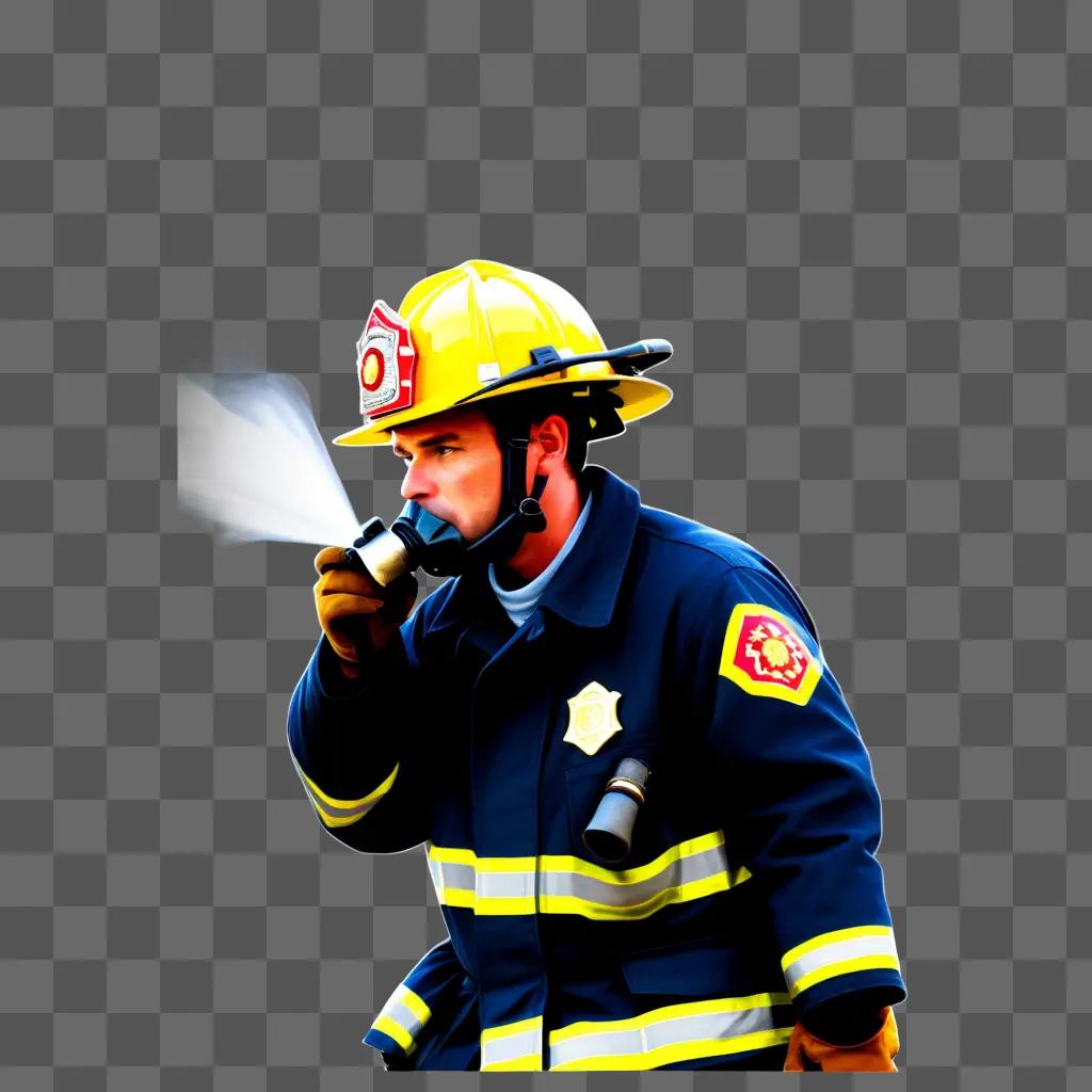 Fireman with flashlight in darkened background