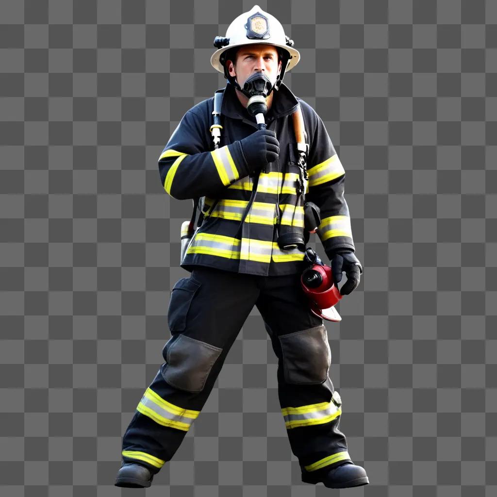 Fireman with microphone standing in front of a dark background