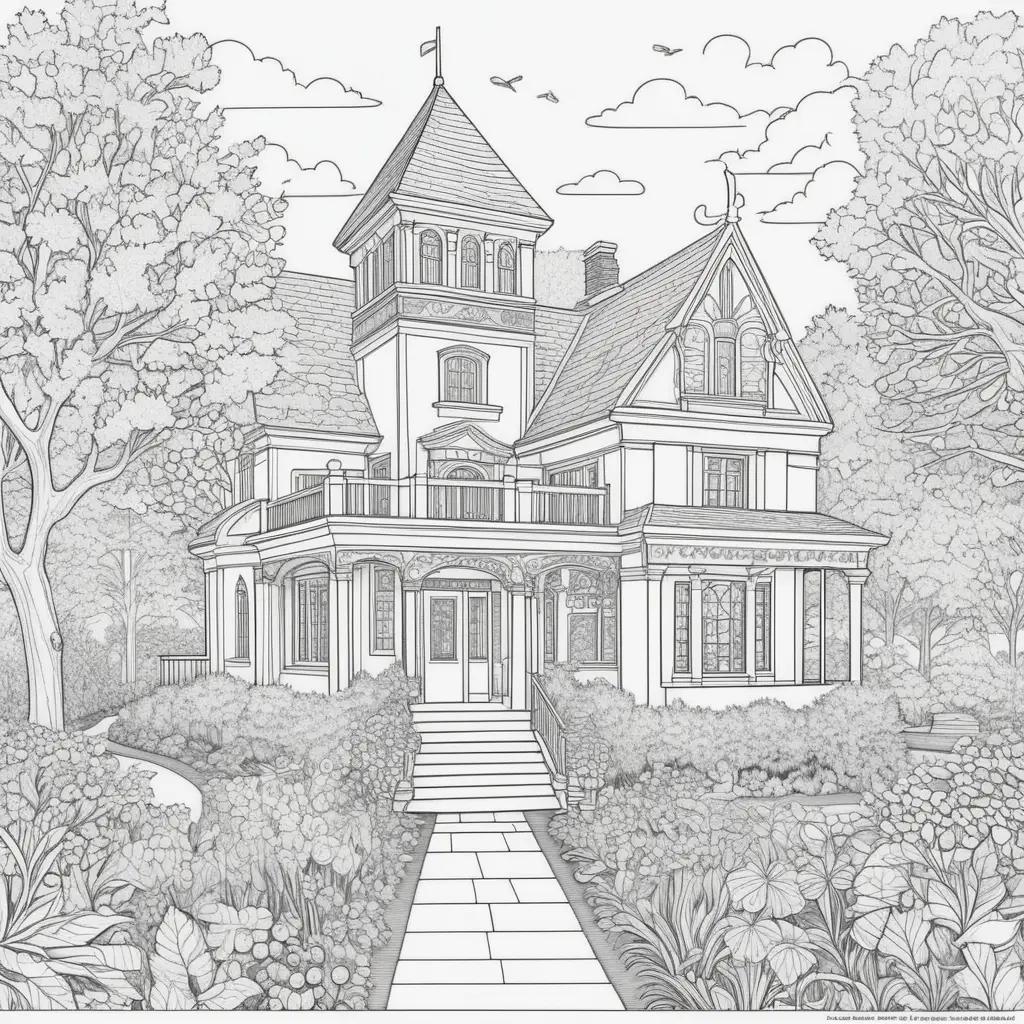 First Day of School Coloring Pages: A Picture of a House with a Walkway and Trees