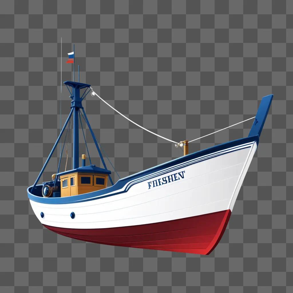 赤と白のボートが描かれた釣り船のクリップアート