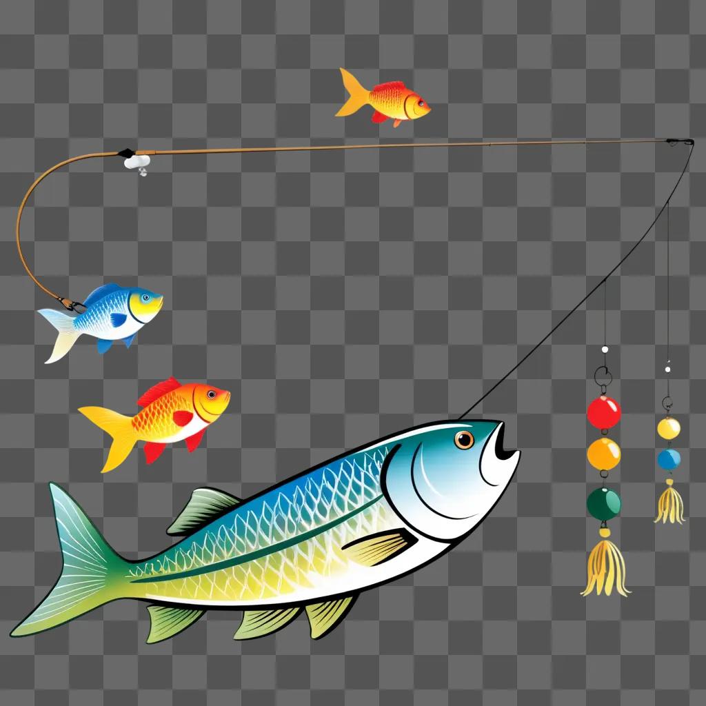 Fishing clipart with colorful fish and tassels