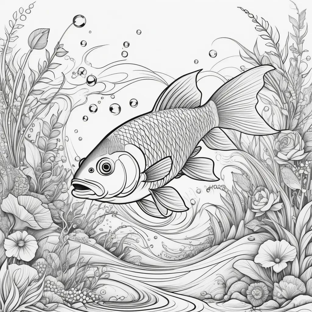 Fishing coloring pages featuring a fish and water