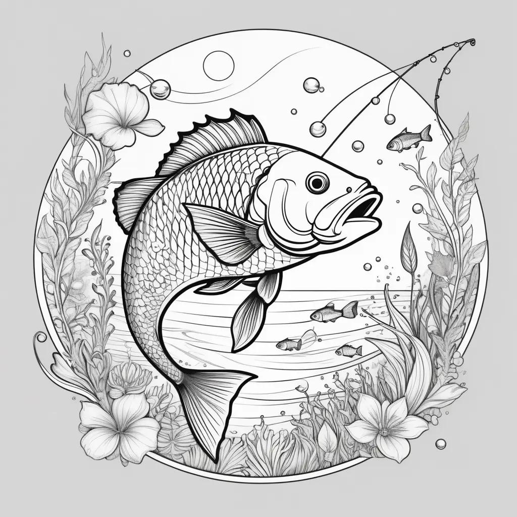 Fishing coloring pages with fish and ocean background