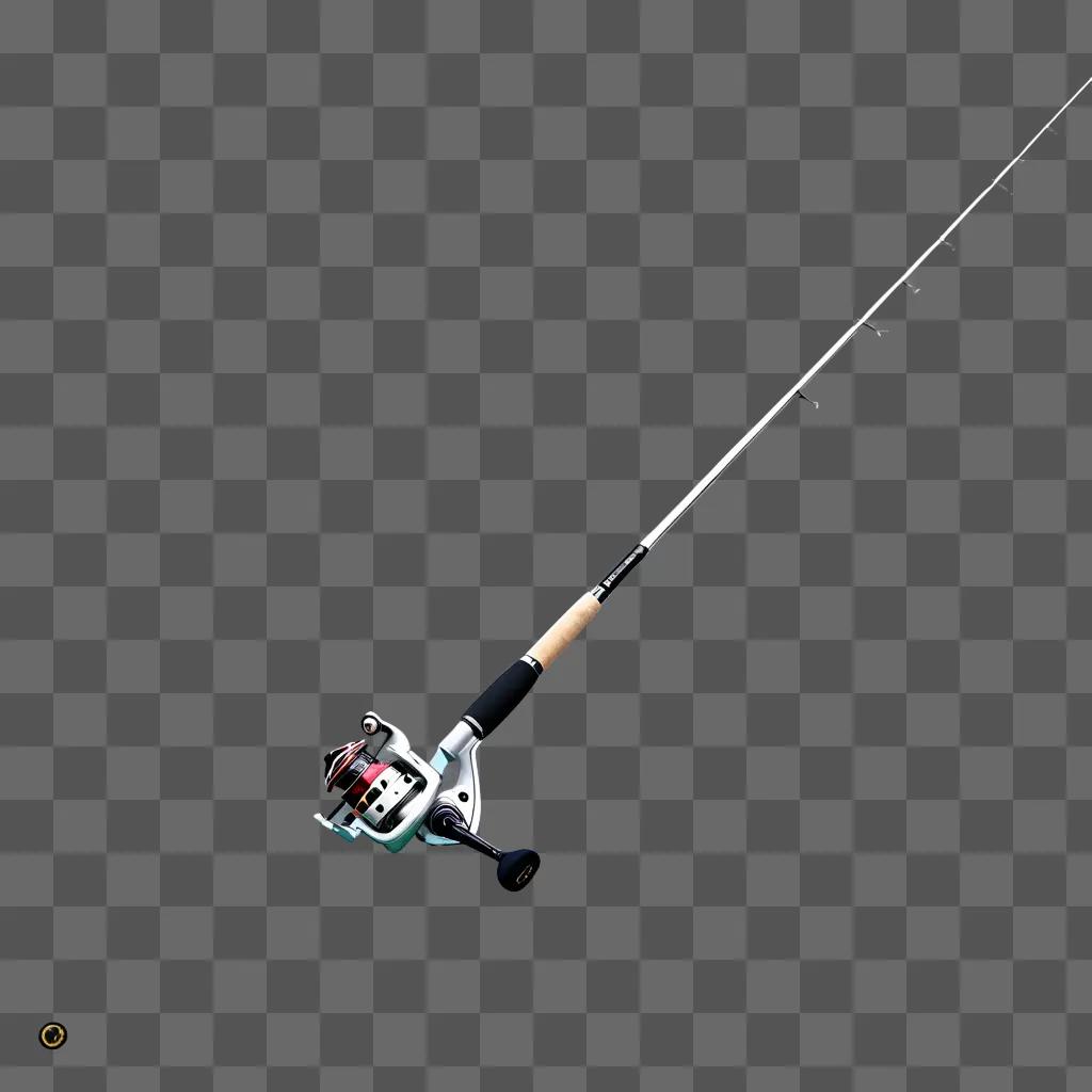 Fishing rod on a grey background with a fishing reel