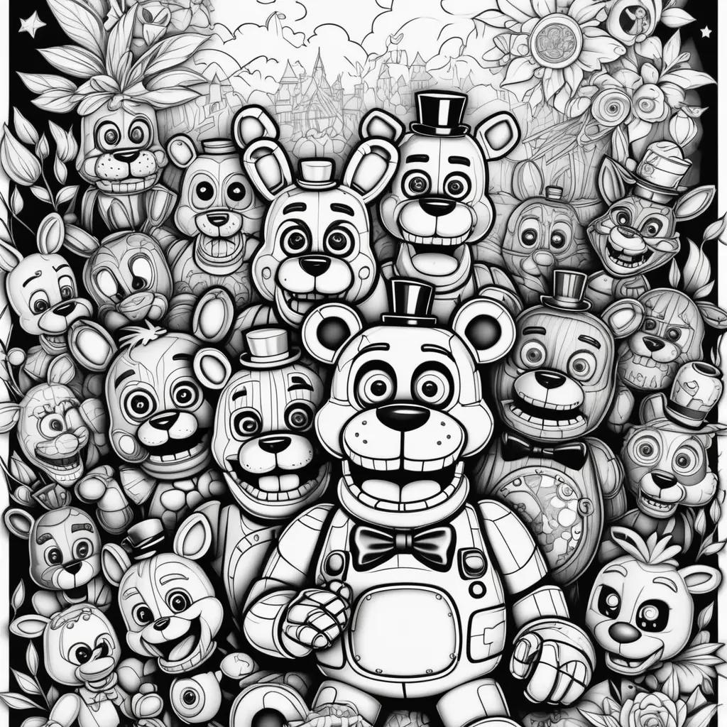 Five Nights at Freddys Coloring Page with various characters