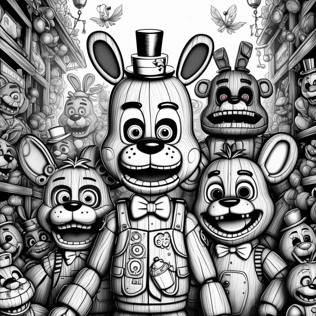 Five Nights at Freddys coloring pages featuring various characters