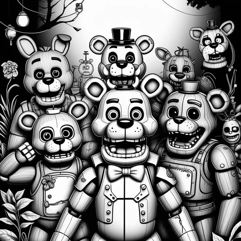 Five Nights at Freddys coloring pages with black and white color scheme