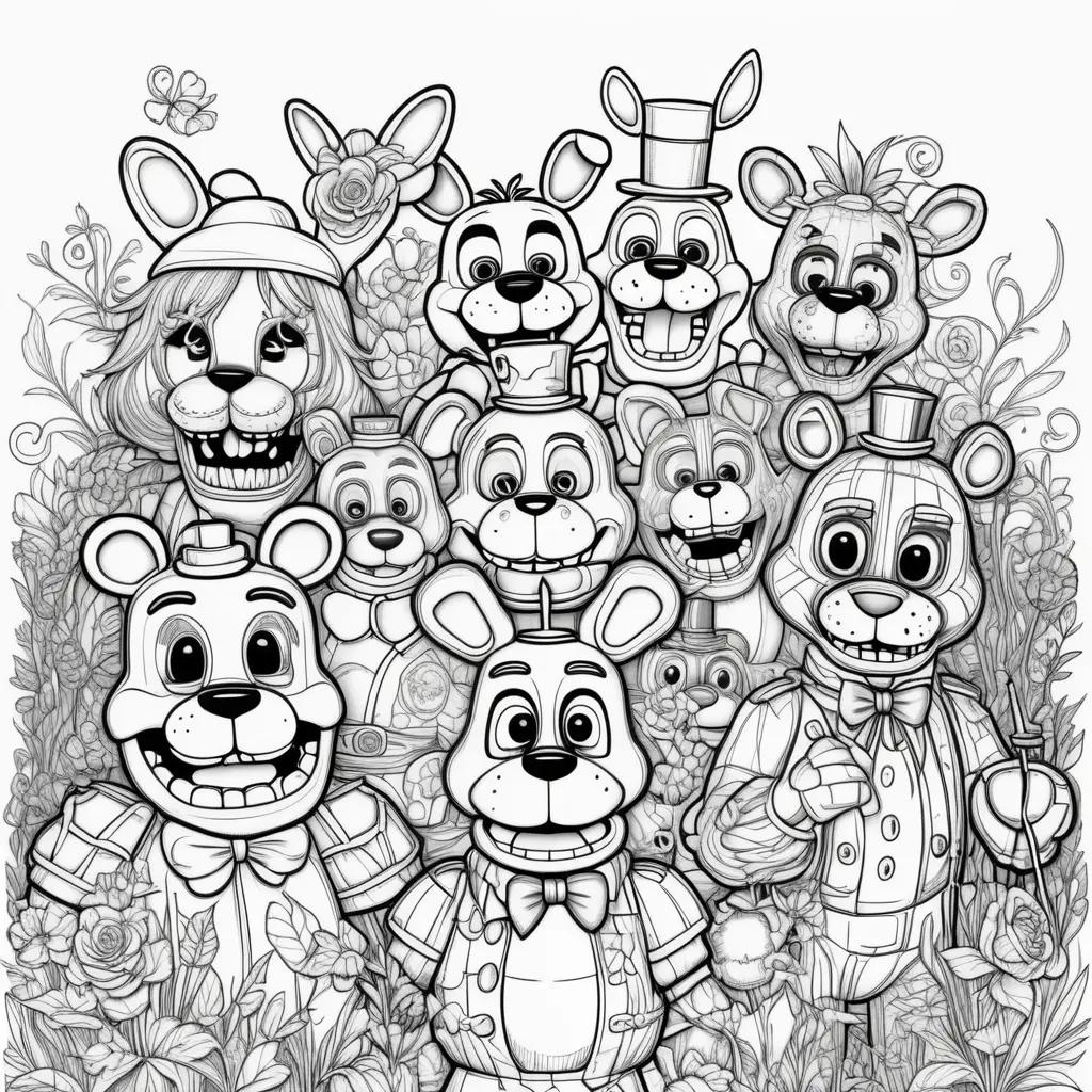 Five Nights at Freddys coloring pages with cartoon animals