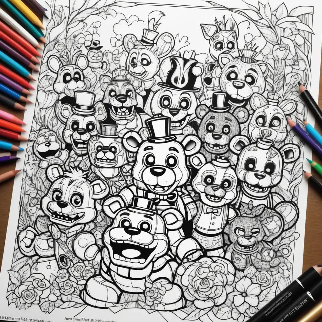 Five Nights of Freddy coloring pages are black and white