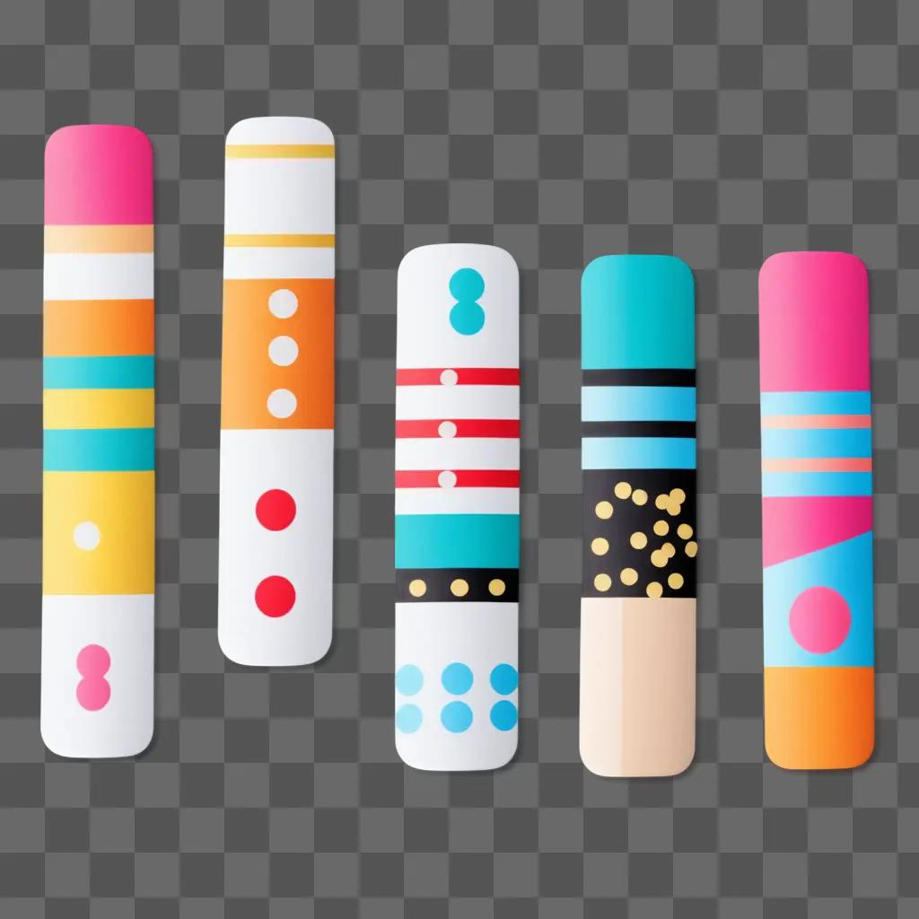 Five bandaid clipart on a colorful background