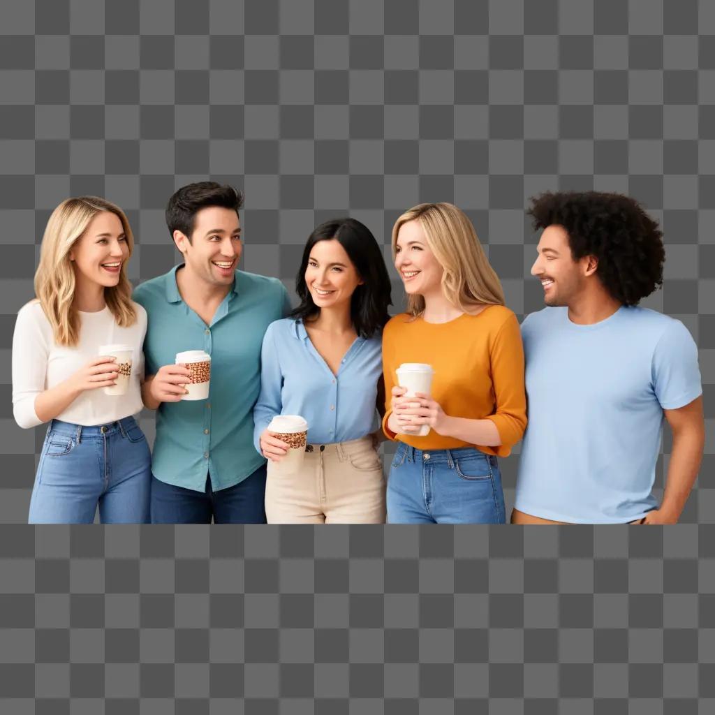 Five friends enjoying a coffee break together