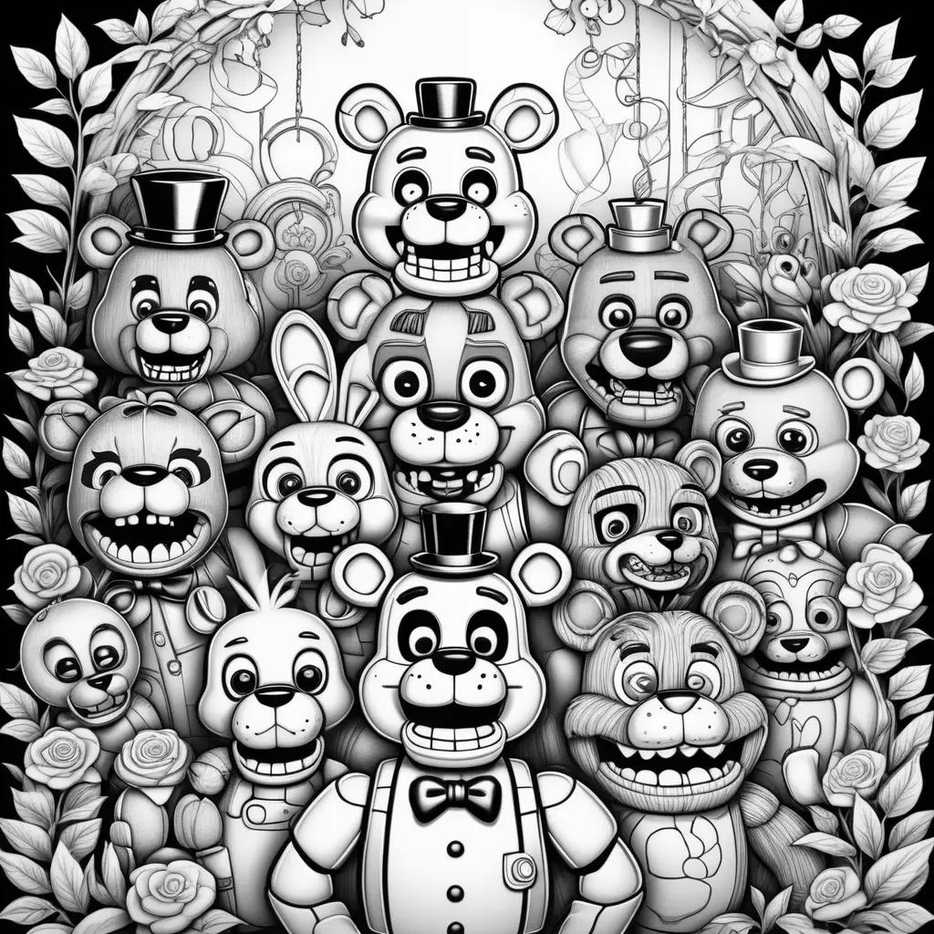 Five night at Freddy coloring pages with black and white