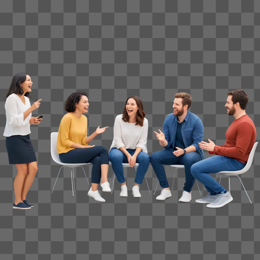 Five people engaged in a group discussion