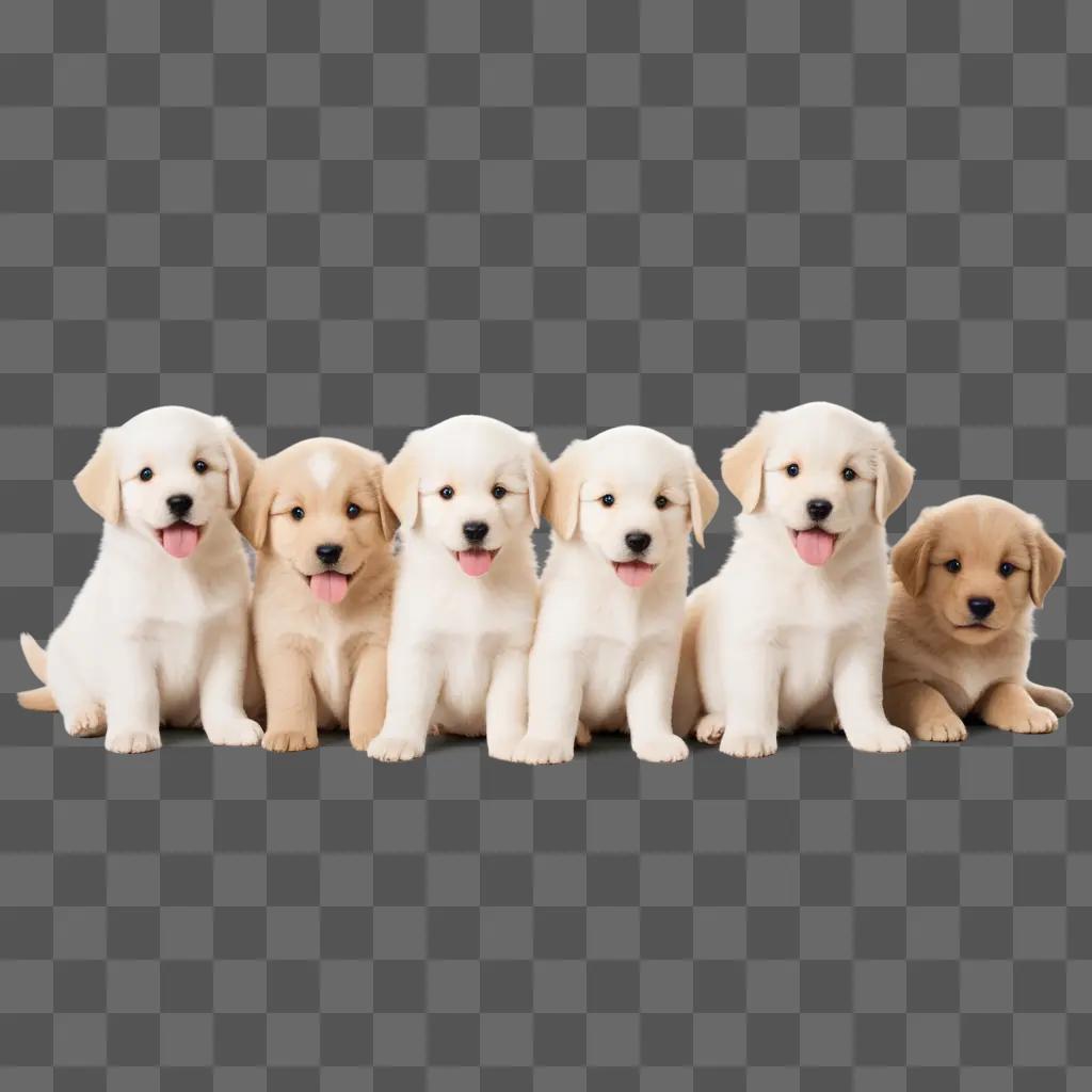 Five puppies sit in a row