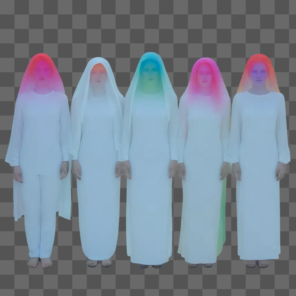 Five women with aura around them in white