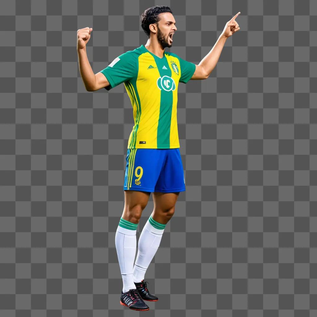 Flamengo player posing in yellow and green uniform