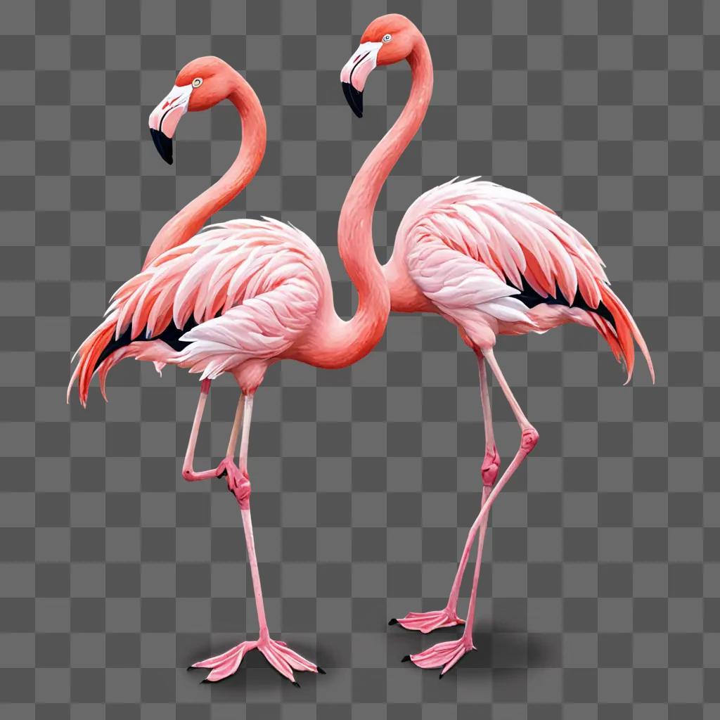 Flamingos drawing for kids with color and black outlines