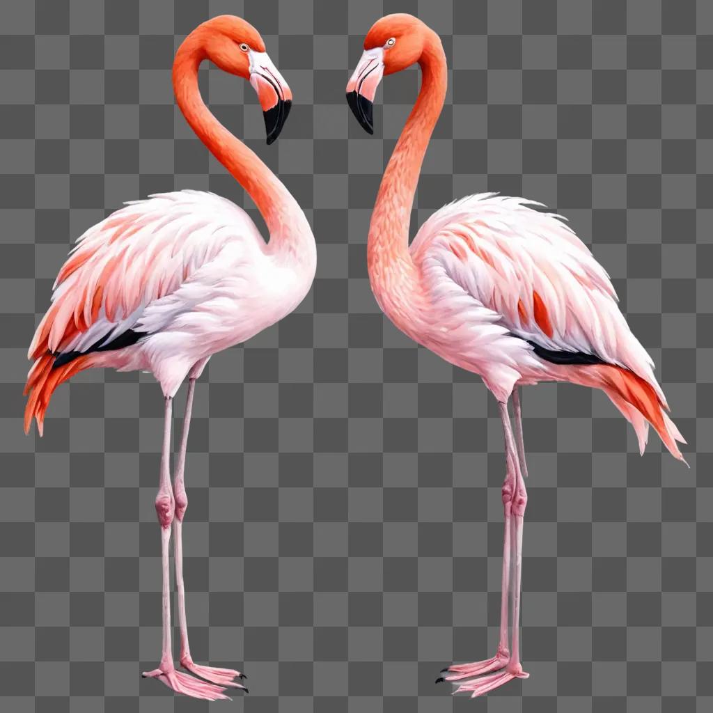 Flamingos in a beautiful drawing on a pink background