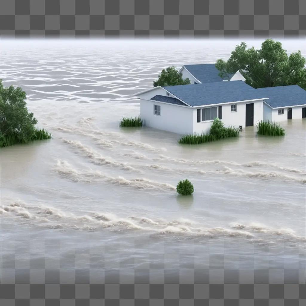 Flooded house sits on the edge of the ocean