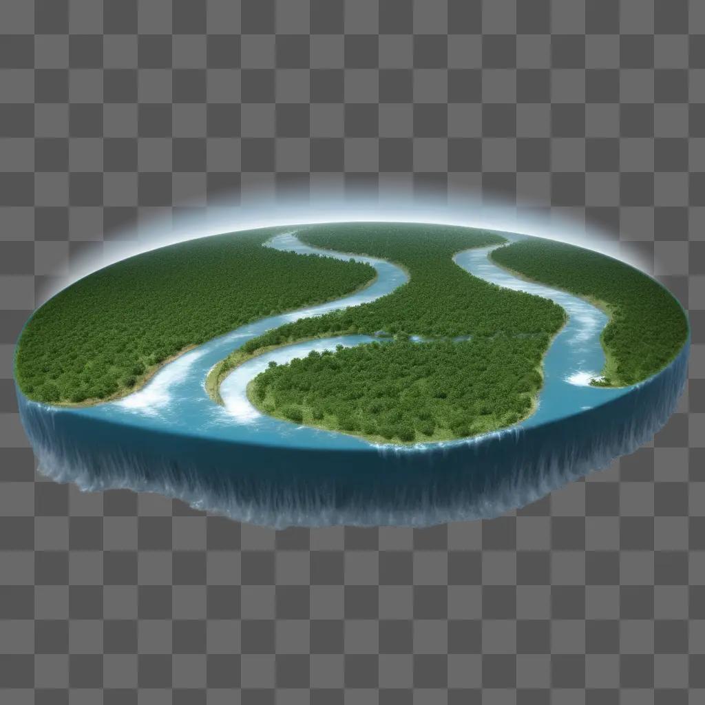 Flooded river on a circular island