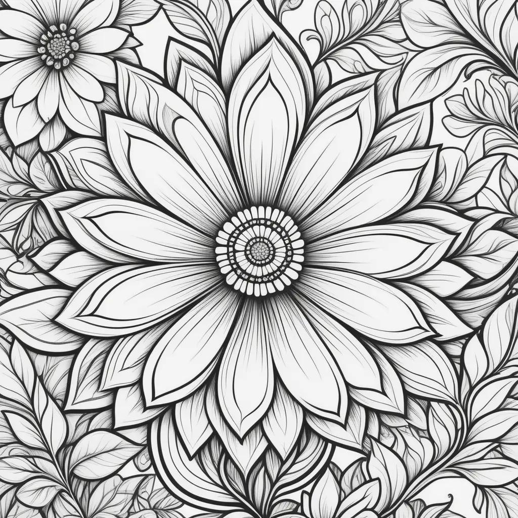 Floral coloring pages with black and white flowers