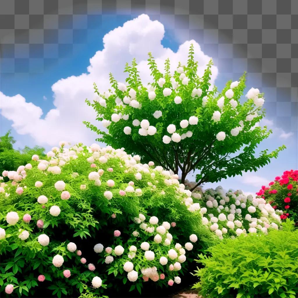 Flower bushes bloom in a colorful garden