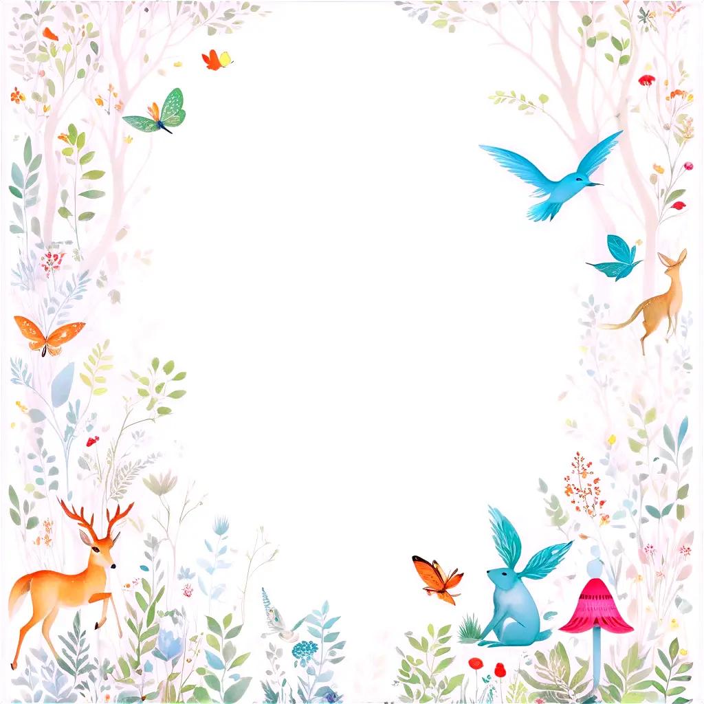 Flower-filled borders surround a woodland scene