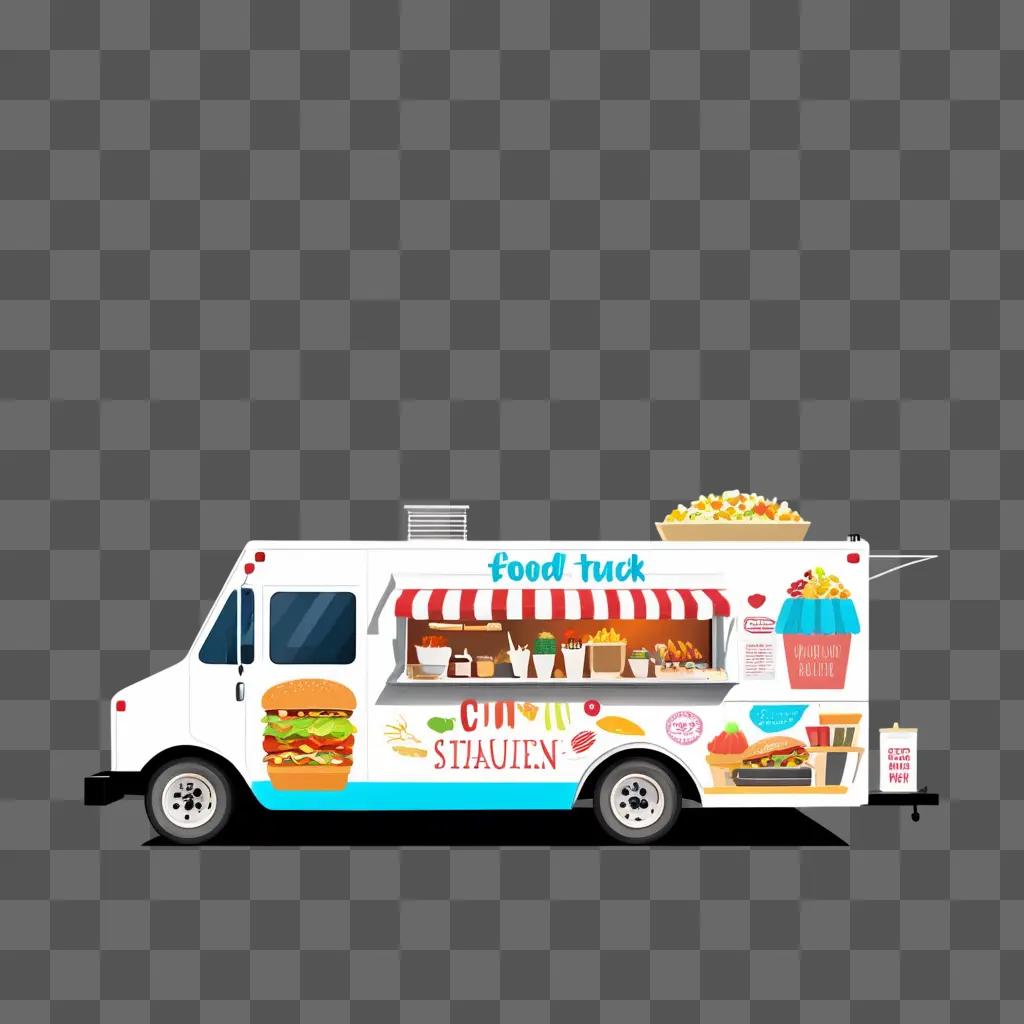 Food truck with colorful design and large burger