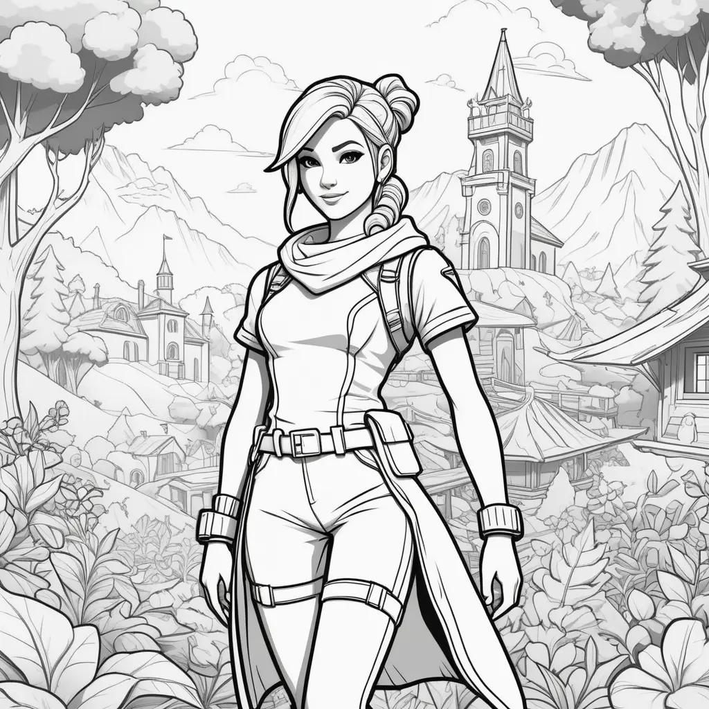 Fortnite Coloring Page: A Pretty Woman in a White Dress