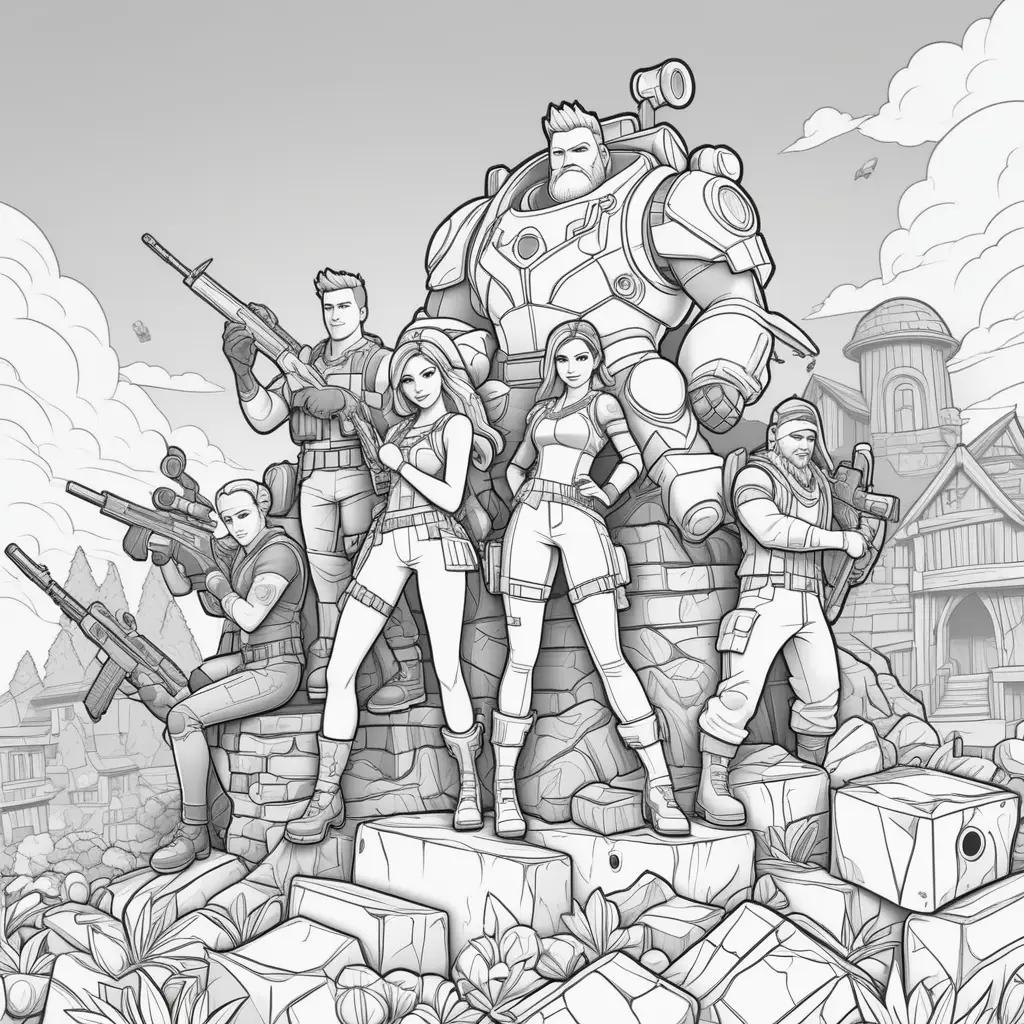 Fortnite Coloring Page: A group of soldiers standing in front of a castle