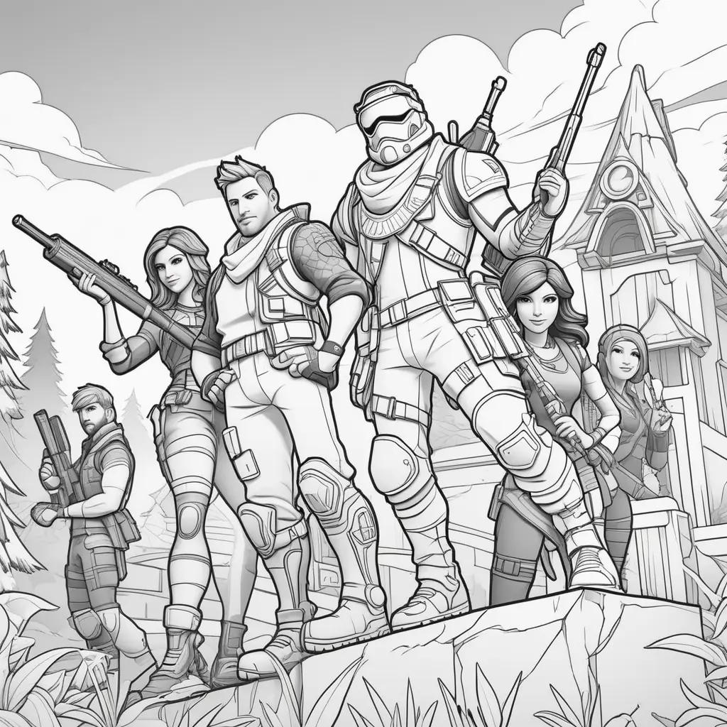 Fortnite Coloring Pages Featuring a Team of Soldiers