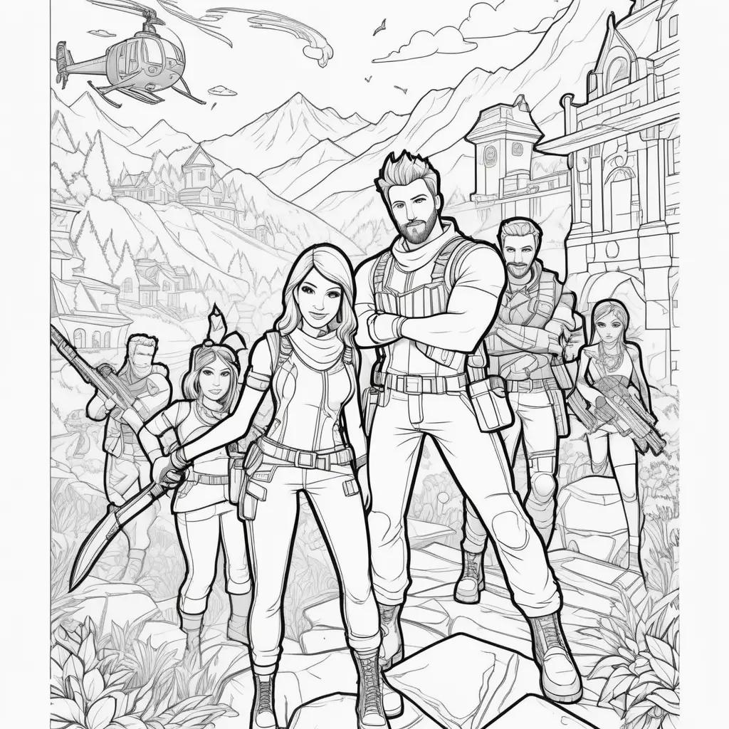 Fortnite coloring page with a family of people