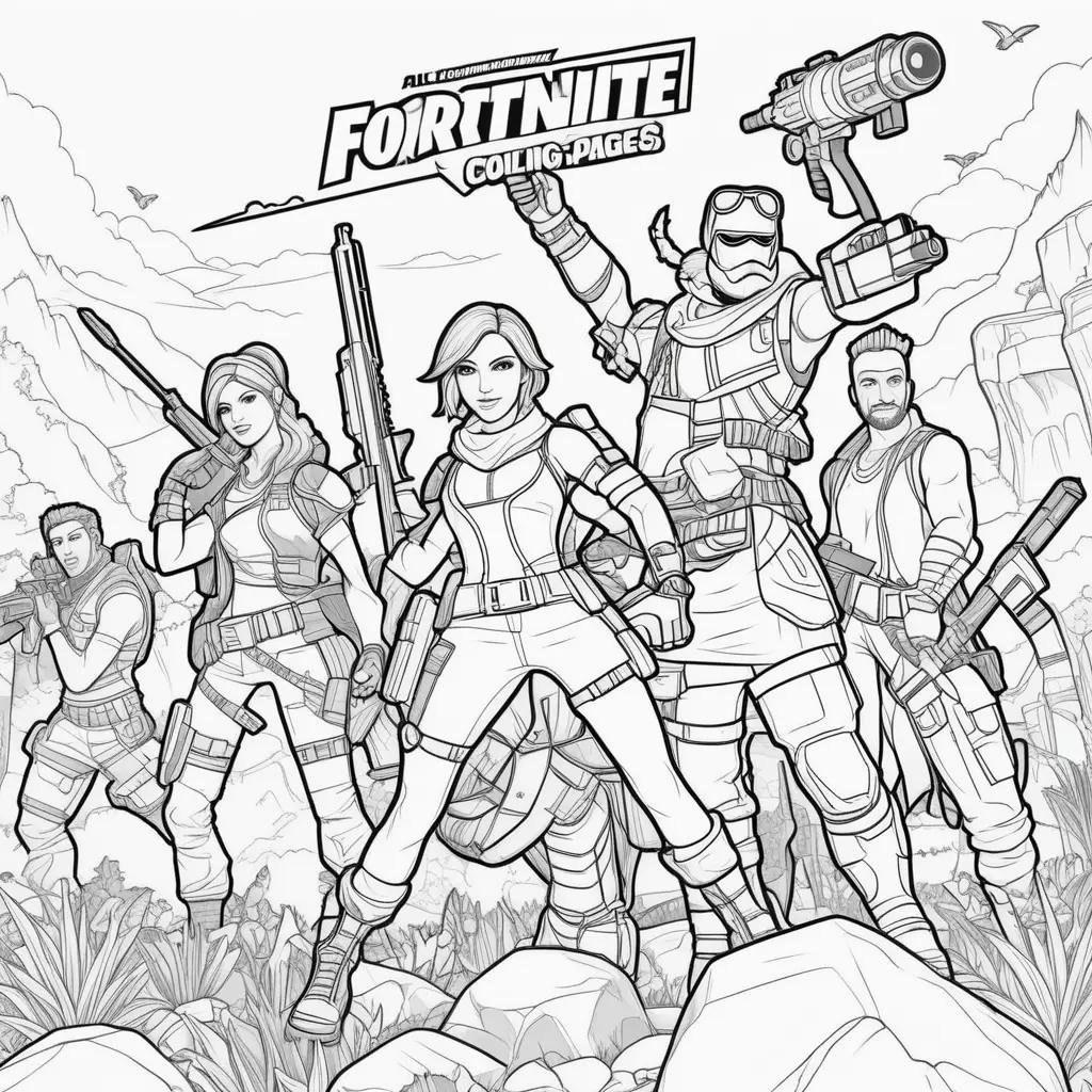 Fortnite coloring pages featuring a group of soldiers