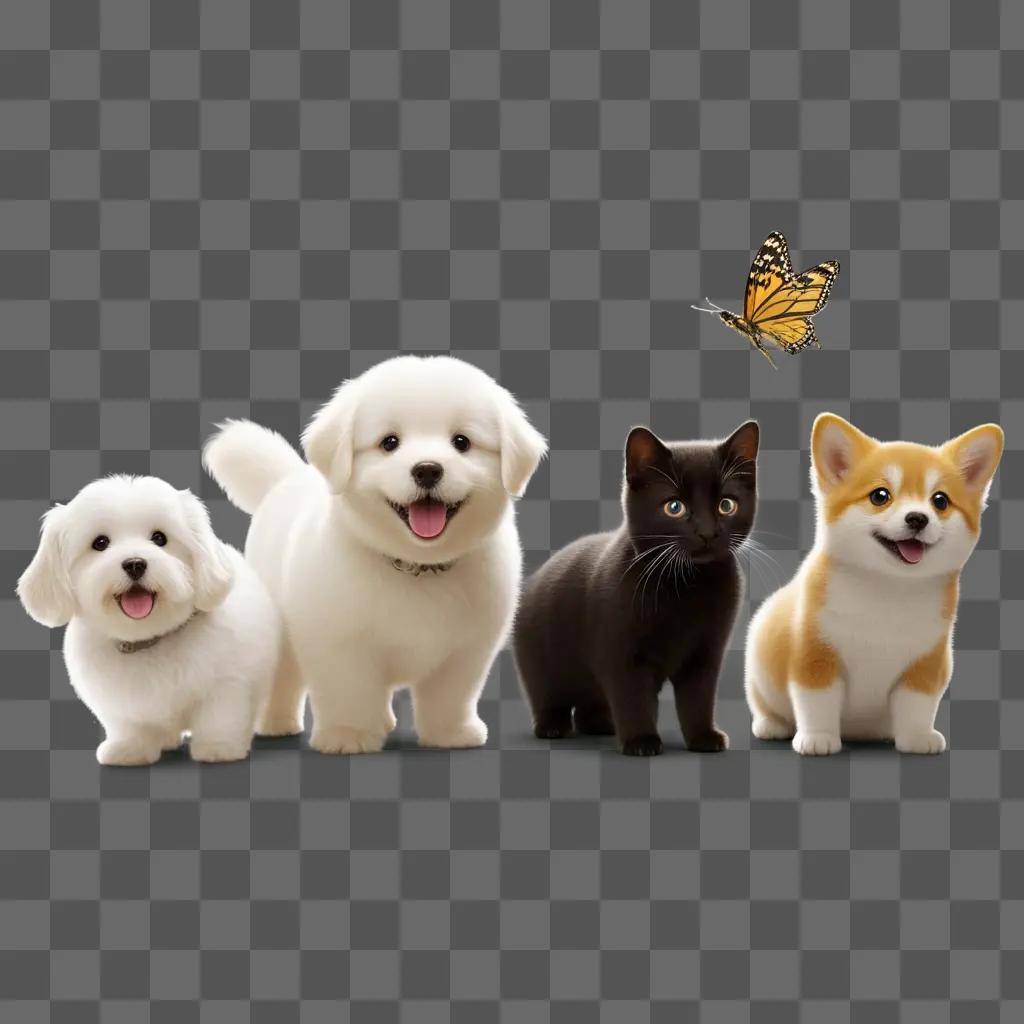 Four adorable pets pose together for a photo