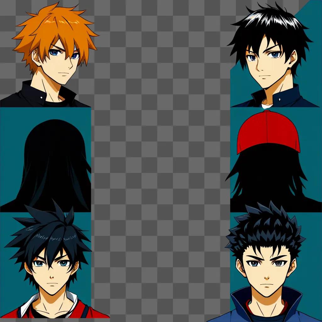 Four anime boys with different hairstyles